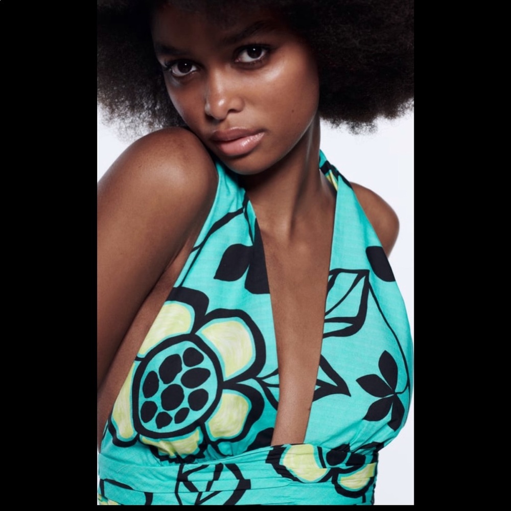 Zara neon blue printed halter top - Picture 5 of 14